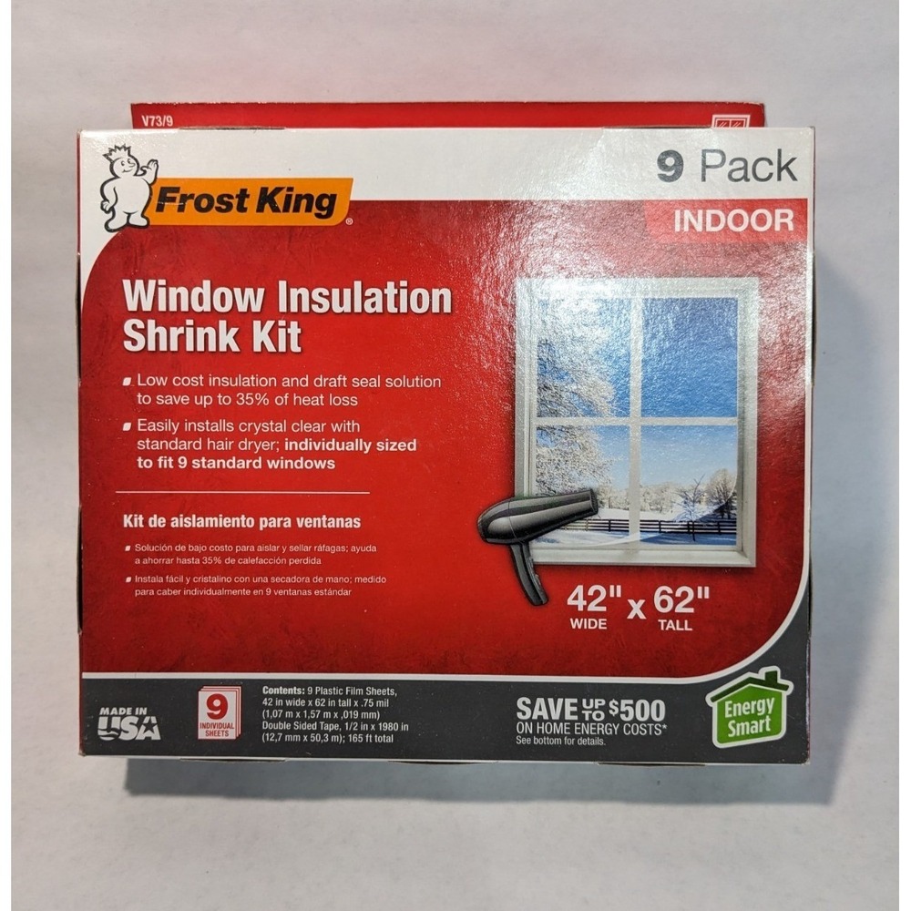 Frost King Indoor Window Insulation Shrink Kit Clear 42 x 62 in. 9-Pack NIB